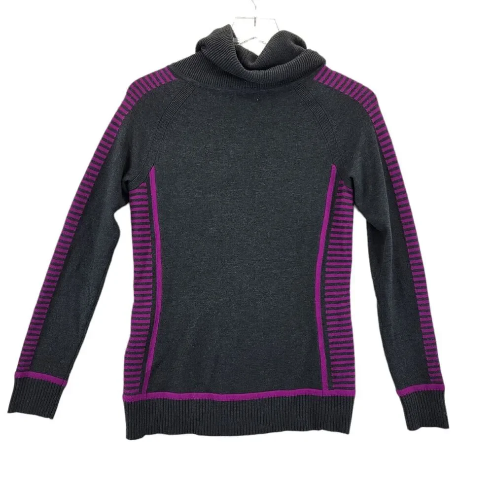 Skyr Women's Merino Wool Blend Funnel Neck Sweater Size Small Gray Purple‎